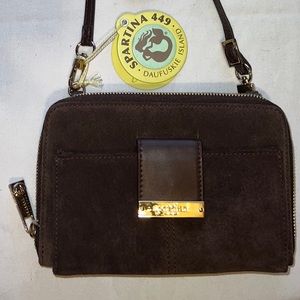 Spartina 449 phone crossbody bag, suede, coffee, boutique leather, purse NWT